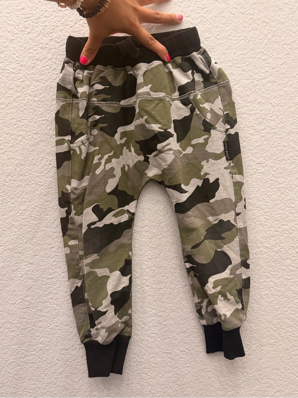 Little Bipsy Green Camo Jogger Sweatpants with Black Trim